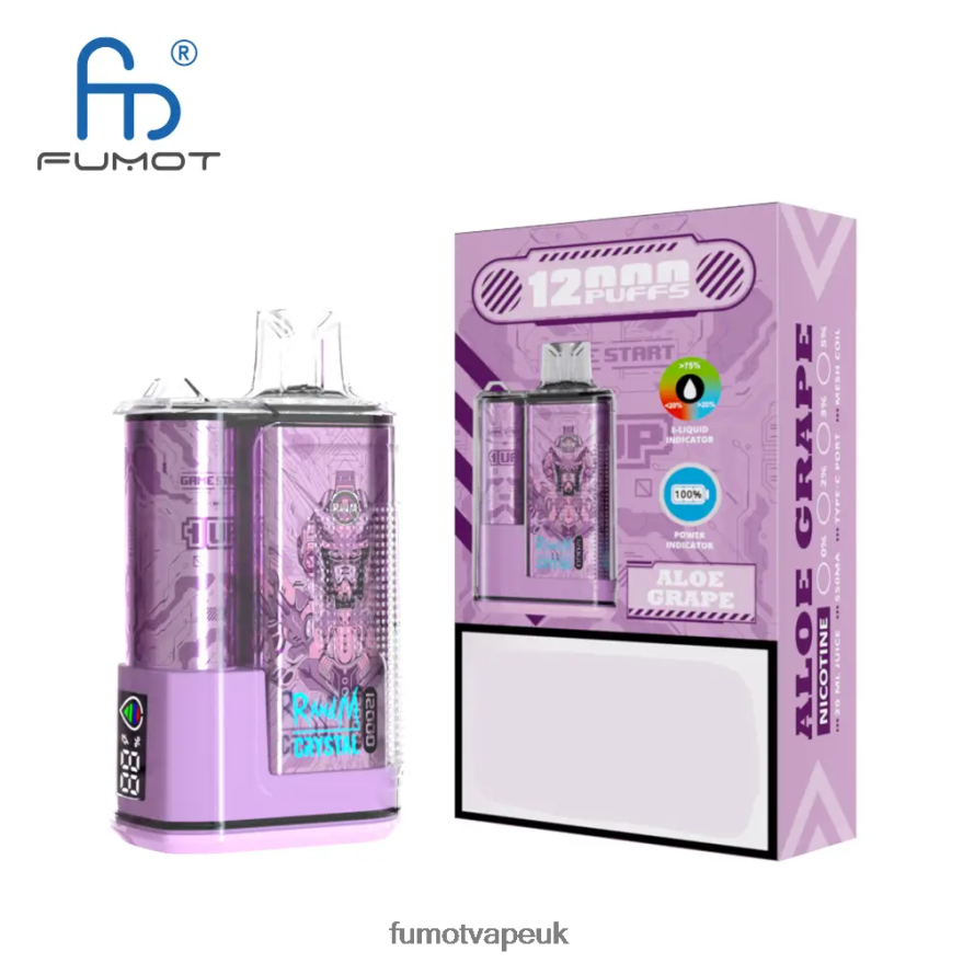 Fumot Crystal 20ML 12000 Disposable Vape Box (1 Piece) N2LF8N279 - Fumot Vape Online Shop Strawberry Grape