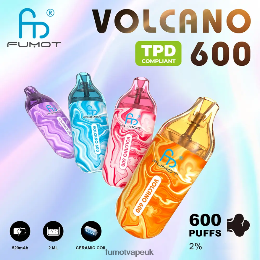 Fumot Volcano 600 TPD-Compliant Disposable Vape - 2ML (3 Pieces Set) N2LF8N296 - Fumot Vape Sale Lychee Ice