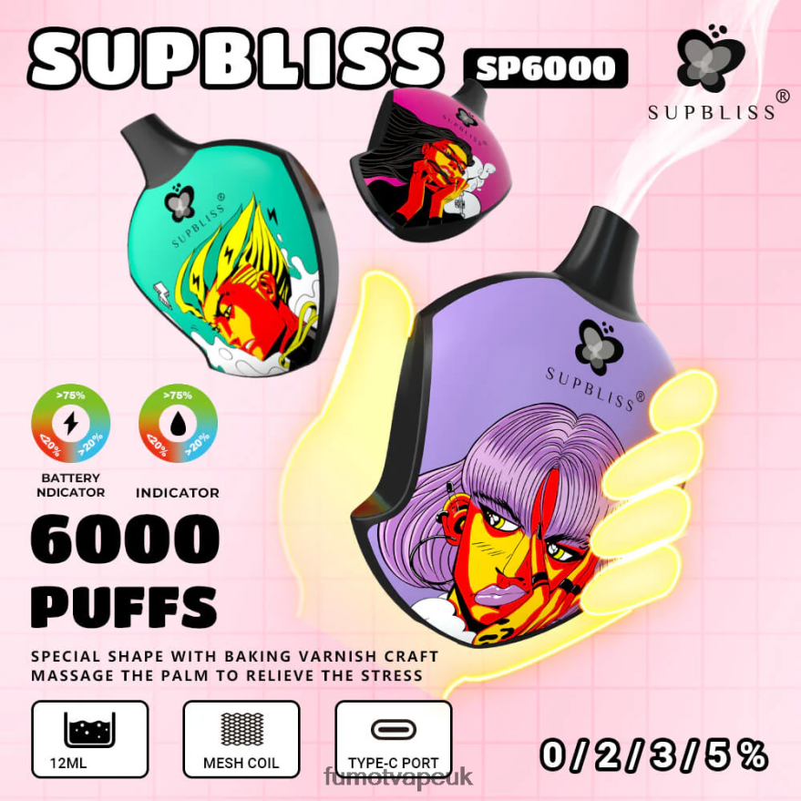 Fumot Supbliss SP6000 Disposable Vape Pod - 12ML (1 Piece) N2LF8N450 - Fumot Vape Flavors Aloe Grape